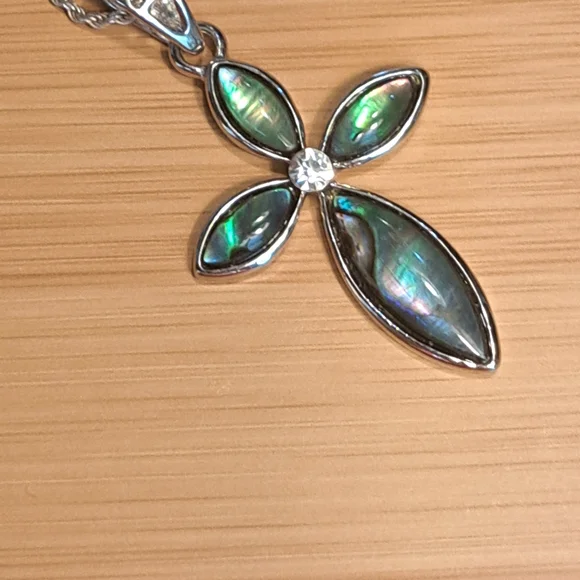 Silver Abalone Cross Pendant Necklace - Picture 1 of 5
